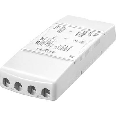 Sivo-biely elektronický LED driver s viacerými káblovými vstupmi a technickými nápismi, pohľad z rohu.