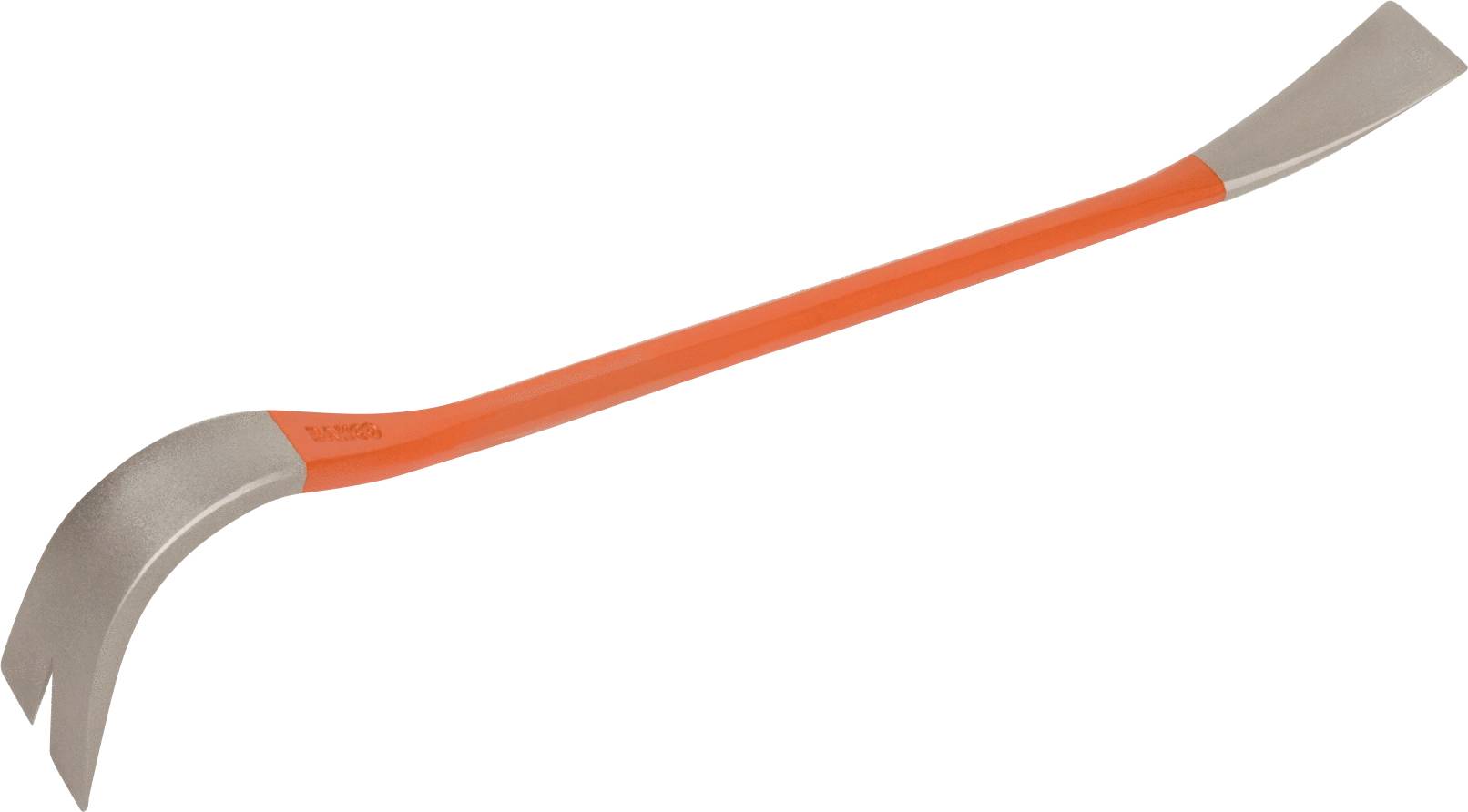 Páčidlo s oranžovou rukoväťou. Na oboch koncoch má kovové čepele s ohnutým a zošikmeným hrotom.