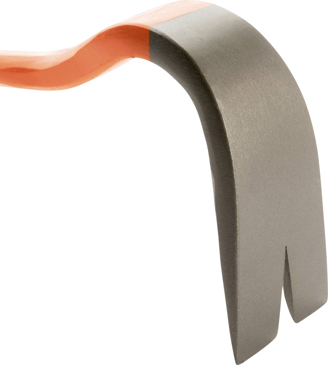 Oceľová páčidlo s oranžovým povrchom a zahnutým koncom, ktoré sa používa na vyťahovanie a odstraňovanie klincov.