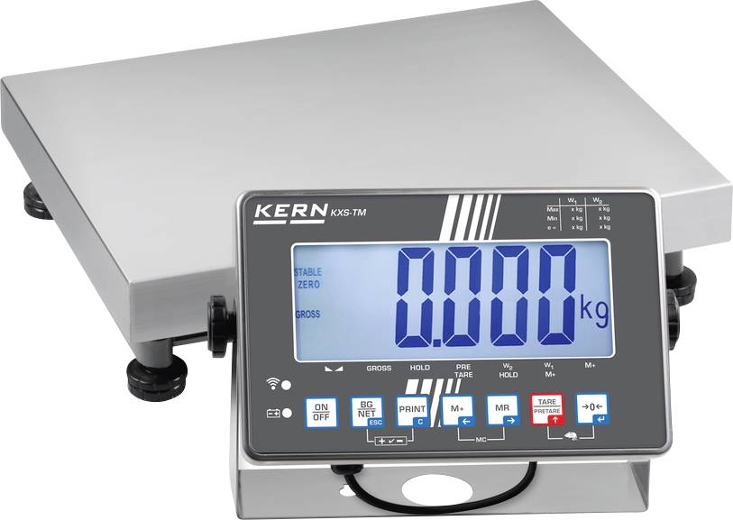 Digitálna váha, ktorá zobrazuje 0,000 kg. Displej má tlačidlá pre rôzne funkcie, ako je nastavenie nuly a váženie na taru.