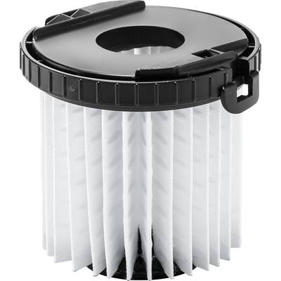 Valcový HEPA filter s čiernym plastovým vekom a bielymi záhybmi na čistenie vzduchu, izolovaný na bielom pozadí.