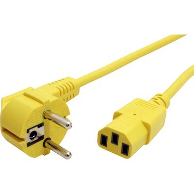 Žltý sieťový kábel so zemnenou zástrčkou a konektorom C13. Používa sa typicky pre počítače a elektronické zariadenia.