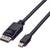 Čierny kábel s DisplayPort konektorom na ľavej strane a Mini DisplayPort konektorom na pravej strane.