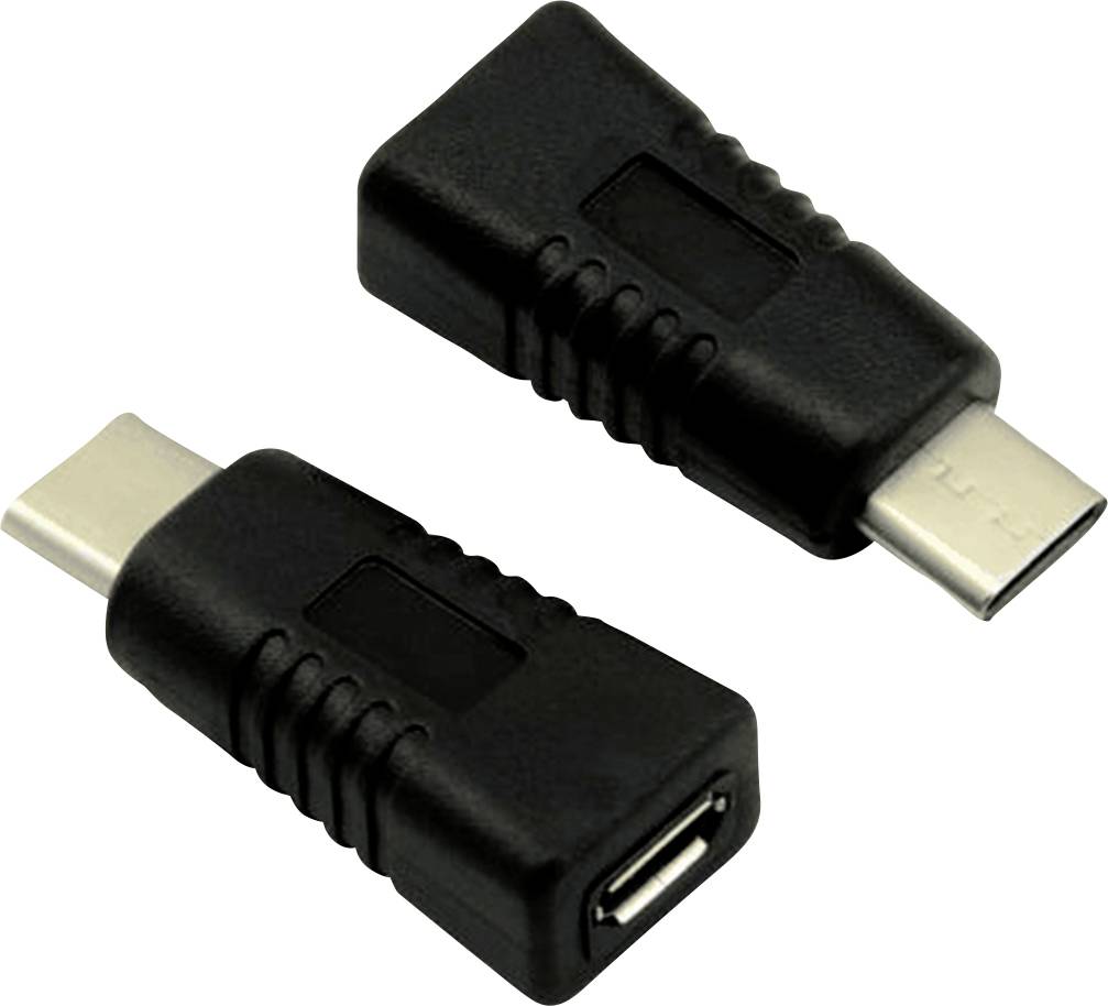 USB-C adaptér, čierny, s obojstranným konektorom a zásuvkou, slúži na prepojenie USB-C portov.