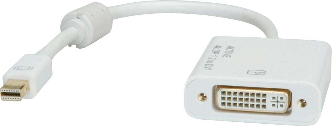 Biely DisplayPort na DVI adaptér s krátkym káblom prepája zariadenia s rôznymi video konektormi.
