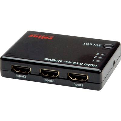 HDMI Prepínač 4K/60Hz s tromi HDMI vstupmi a tlačidlom výberu. Umožňuje prepínanie medzi viacerými HDMI zdrojmi.
