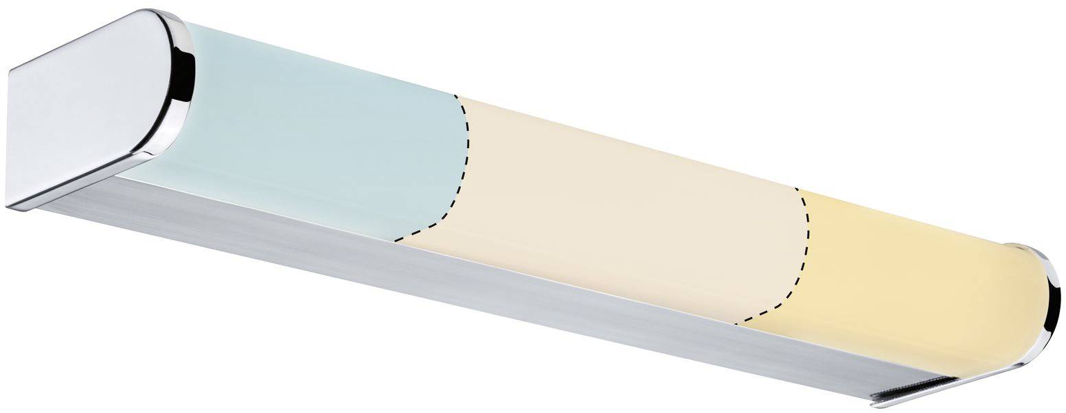 Plastový stropný svetelný bod v obdĺžnikovom tvare s kovovým lesklým rámom, farebnou schémou rozdelenou na dve strany v modrej a béžovej farbe.