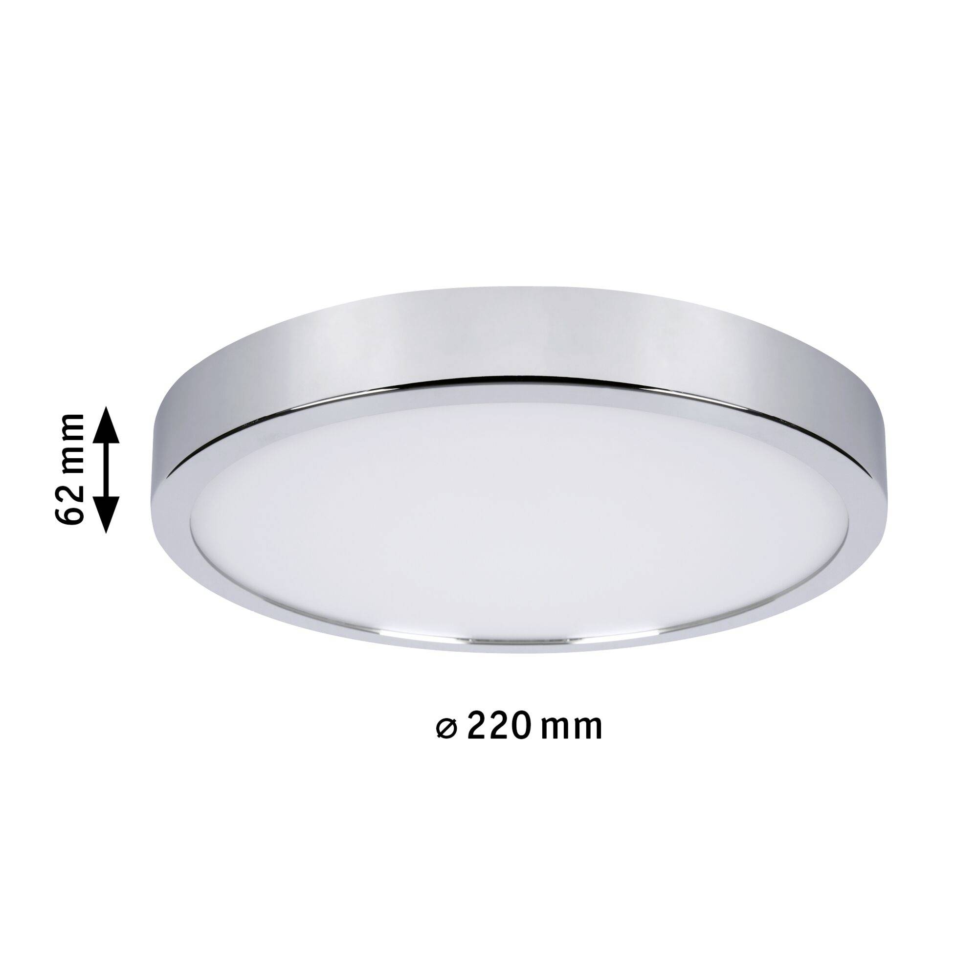 Okruhové stropné svietidlo v chrómovom prevedení s priemerom 220 mm a výškou 62 mm. Ideálne do moderných obytných priestorov.