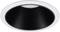 Okrúhle vstavané svietidlo s čiernym vnútrom a bielym rámom, namontované na povrchu. Ideálne pre moderné interiérové osvetlenie.