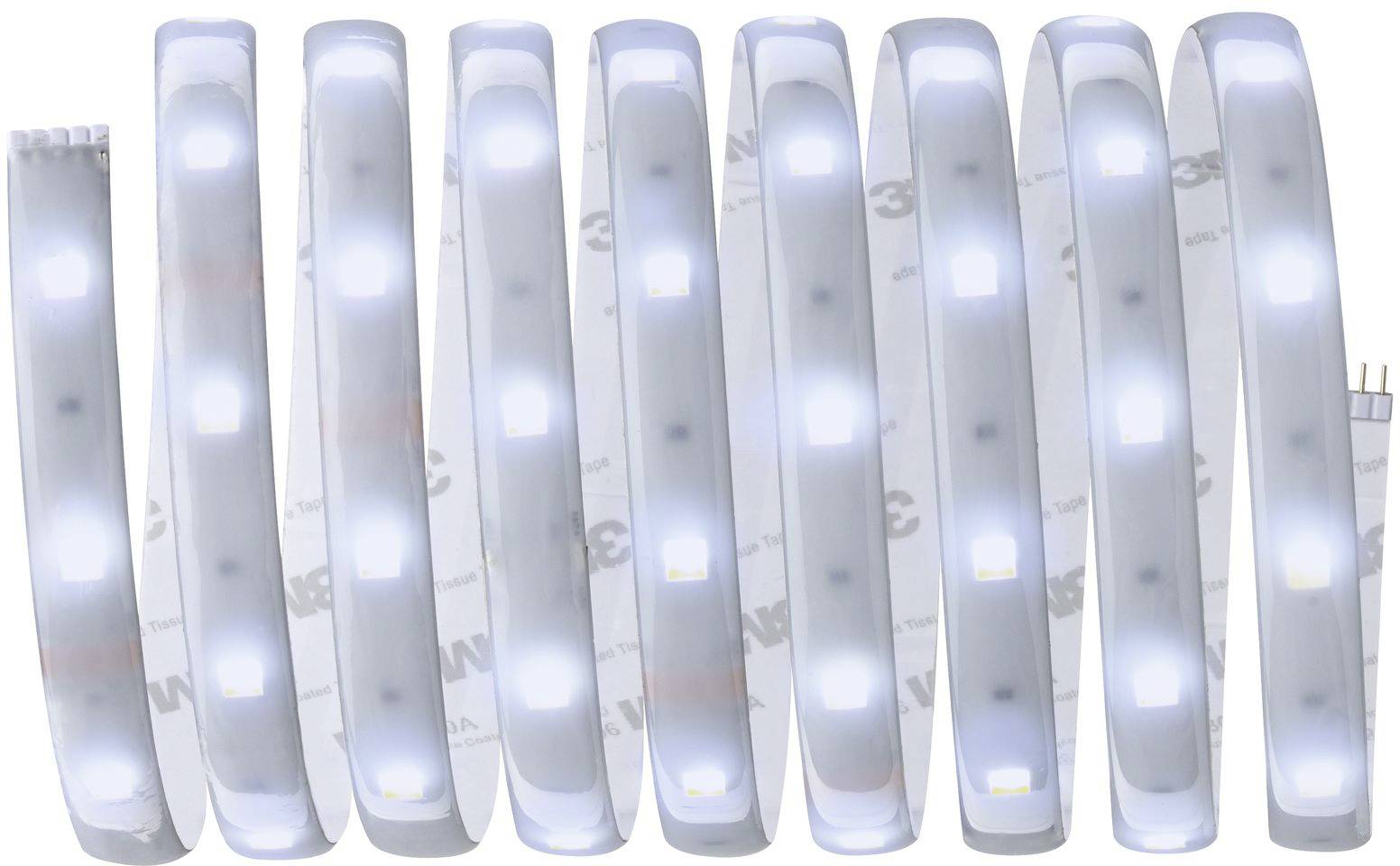 Biele LED svetelné pásy sú usporiadané do vlnovitého tvaru. Každá jednotka obsahuje rovnomerne rozmiestnené svetelné diódy.