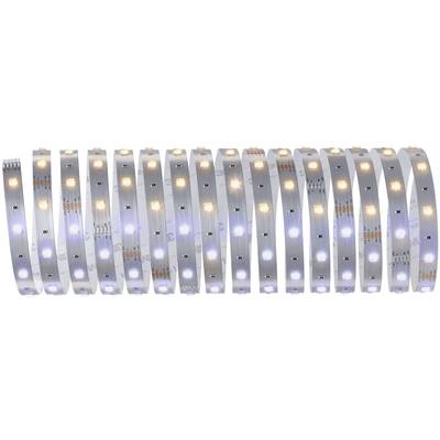 LED pásik so striedajúcimi sa teplými a studenými bielymi svetlami, usporiadanými do vzoru na reflexnom povrchu.