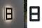 Moderná vonkajšia lampa v tvare štylizovanej číslice '8' svieti na stene. Vpravo je dizajn viditeľný bez osvetlenia.