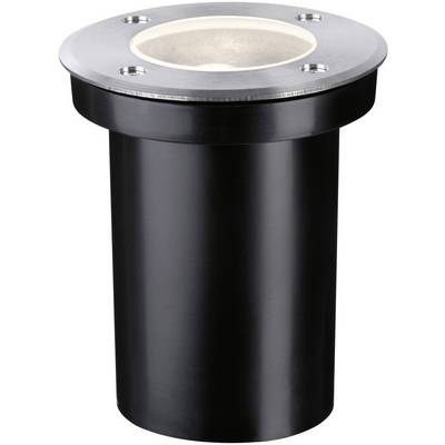 Čierna cylindrická vstavaná lampa so strieborným horným krytom a štyrmi upevňovacími skrutkami, vhodná do exteriéru.