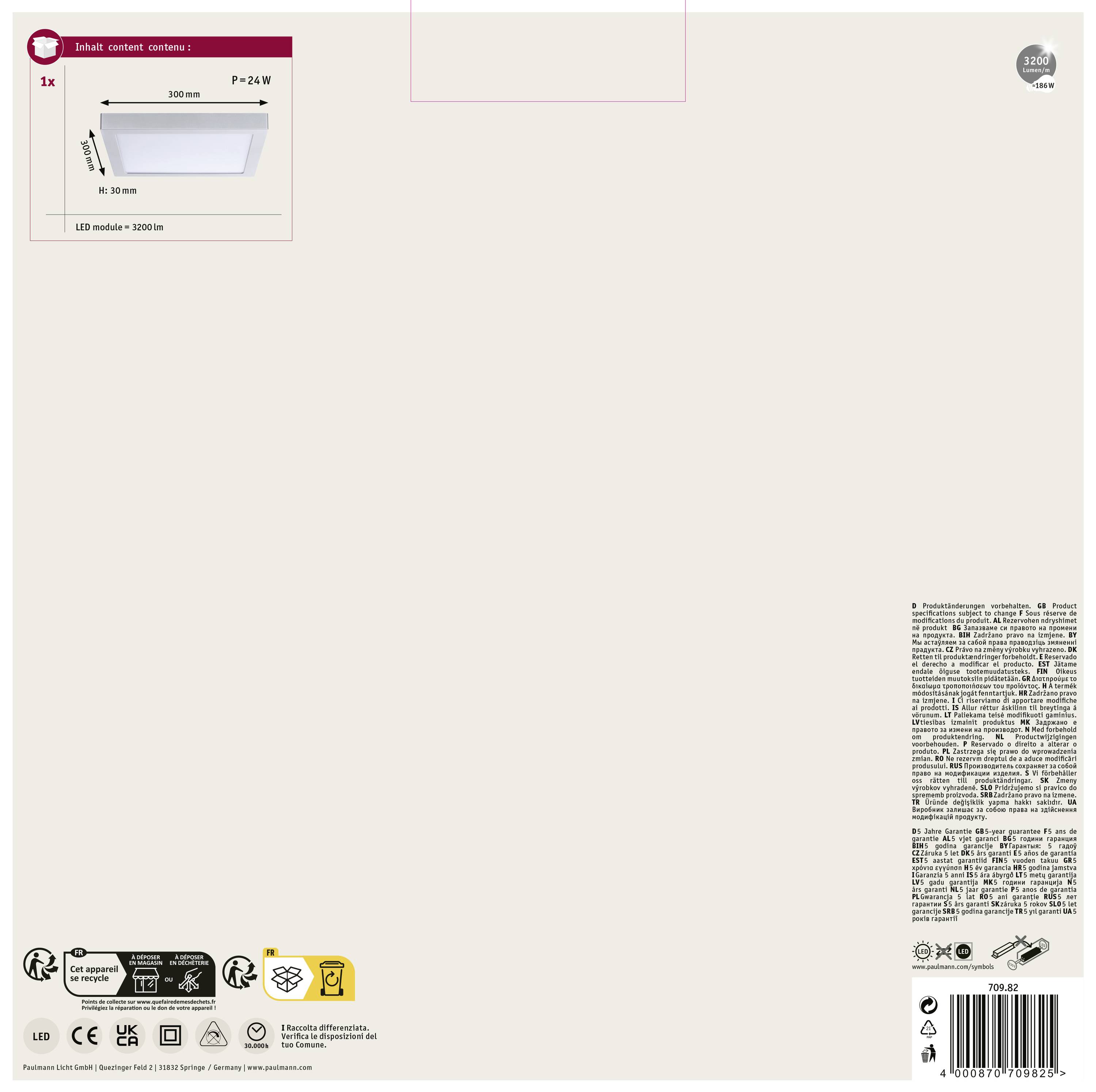 Stropné LED svietidlo 'Unitary', biele, 23 cm, 1900 lm, 24 W, energetická trieda G, vhodné do obývacej izby a spálne. Batérie sú súčasťou balenia.