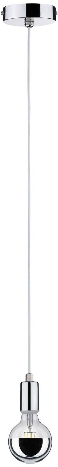 Závesná lampa s priehľadným dizajnom žiarovky a tenkým bielym káblom, vhodná do moderných interiérov.