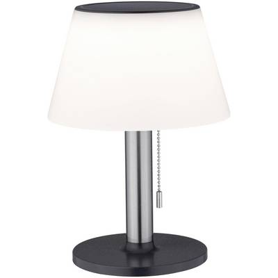 Biela stolová lampa s okrúhlou kovovým podstavcom a ťahacím spínačom, moderný dizajn vhodný do interiéru.