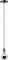 Minimalistická závesná lampa s dlhým čiernym káblom a priesvitnou žiarovkou v striebornom držiaku.