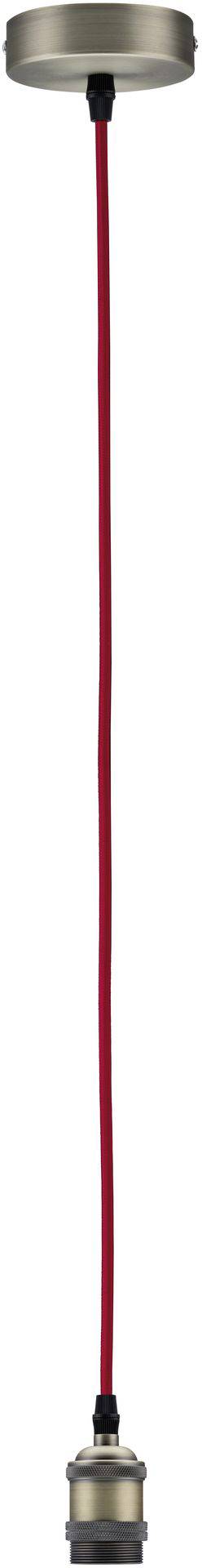 Kovový lamp svetelný úchyt s červeným káblom, určený na stropnú montáž. Minimalistický dizajn, vhodný pre závesné žiarovky.