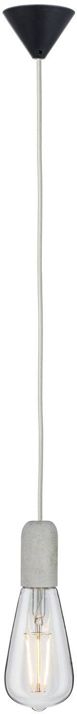Závesná lampa s čiernym držiakom a priesvitnou žiarovkou, jednoduché a moderné dizajnové prevedenie.