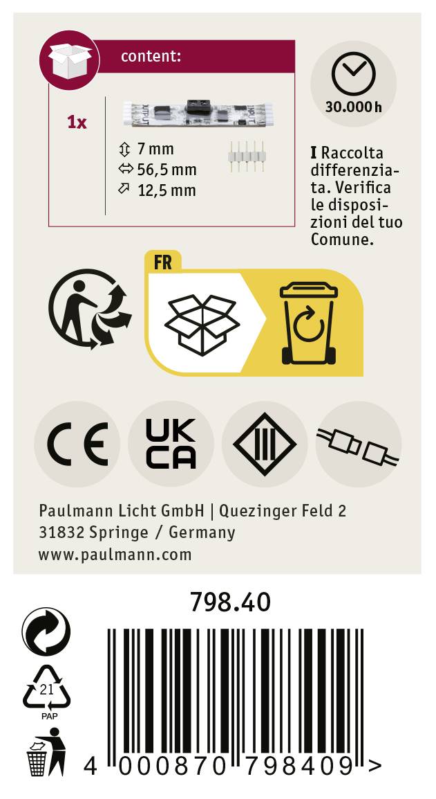 Balenie LED svetelného zdroja so špecifikáciami produktu, výstražnými upozorneniami a kontaktnými informáciami výrobcu.