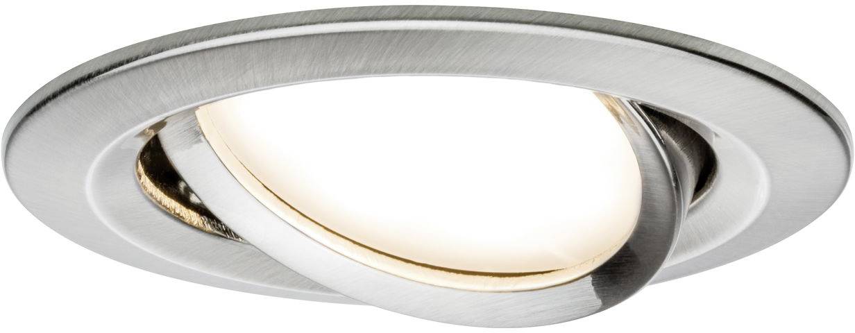 Nastaviteľný, guľatý LED reflektor z brúseného kovu v stropnom držiaku. Energeticky úsporný a moderného dizajnu.