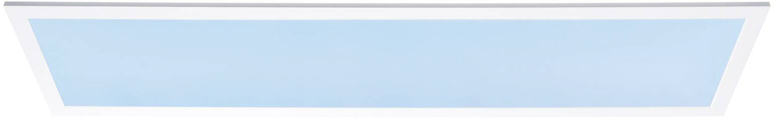 Obdĺžnikový, plochý LED panel s bielym rámom a modrou svietiacou plochou.