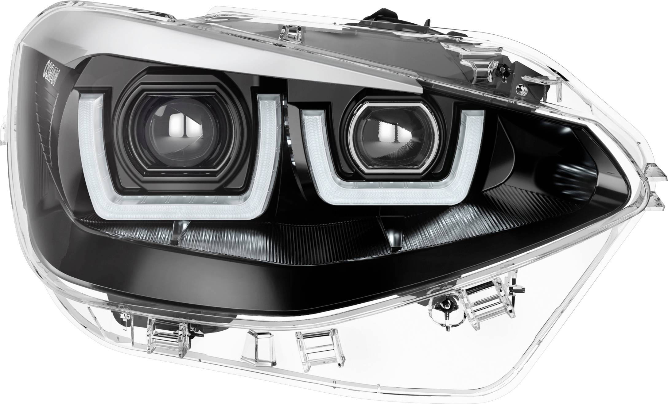 Svetlomet automobilu s výrazným, moderným dizajnom a LED prvkami, zobrazený na neutrálnom pozadí.