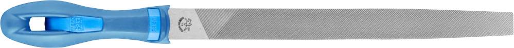 Pilník s modrým držadlom a sivou brúsnou plochou na vyhladzovanie alebo tvarovanie povrchov.