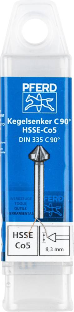 Balenie kužeľového záhlbníka, značka 'Pferd', kužeľové zahĺbenie C 90°, HSSE-Co5, DIN 335 C 90°, priemer 8,3 mm.