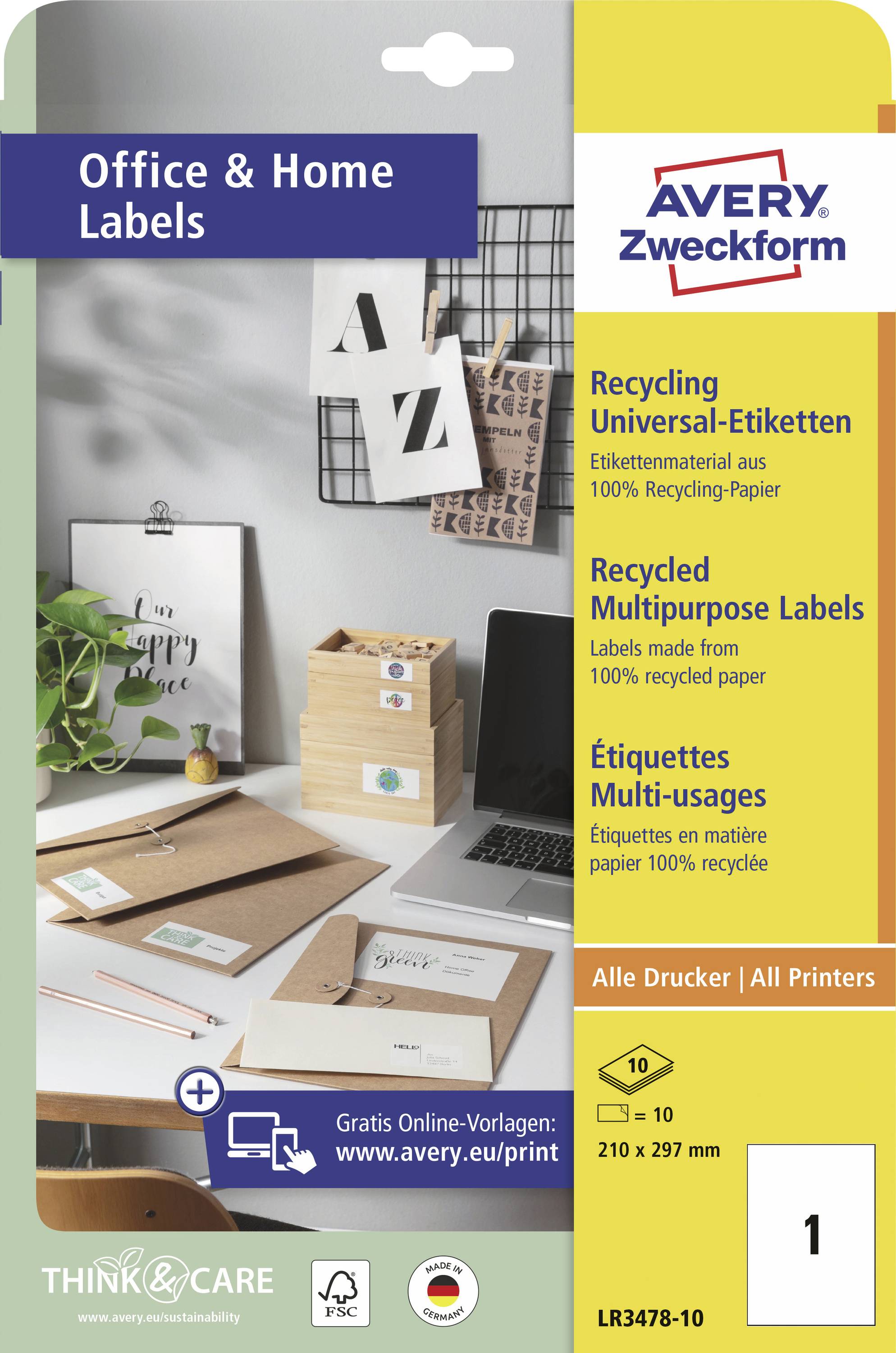 Avery-Zweckform LR3478-10 etikety 210 x 297 mm recyklovaný papier biela 10 ks trvalé univerzálne etikety