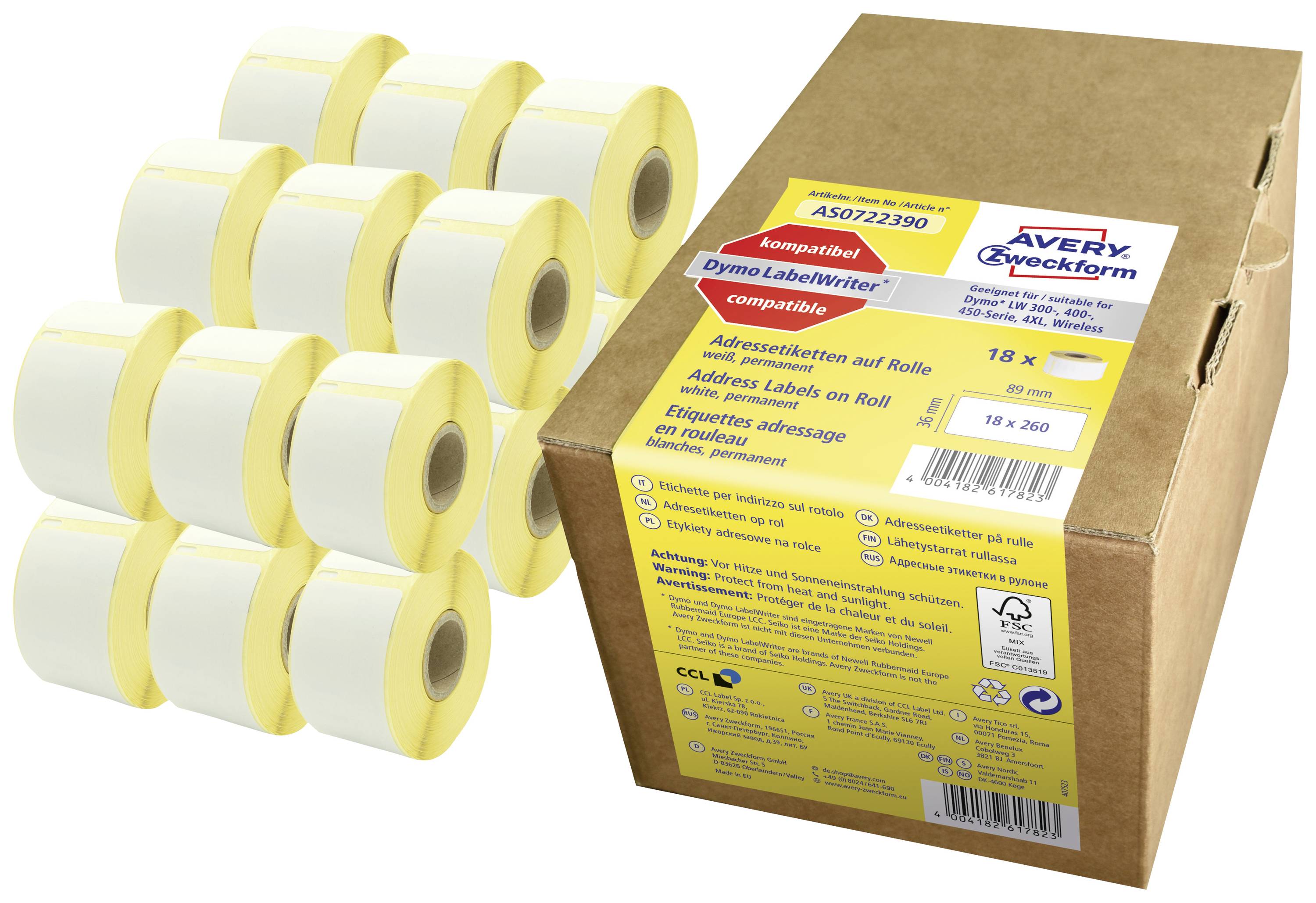 Avery-Zweckform AS0722390 Etichette 89 x 36 mm Carta Bianco 4680 pz. A tenuta permanente Etichetta per indirizzo
