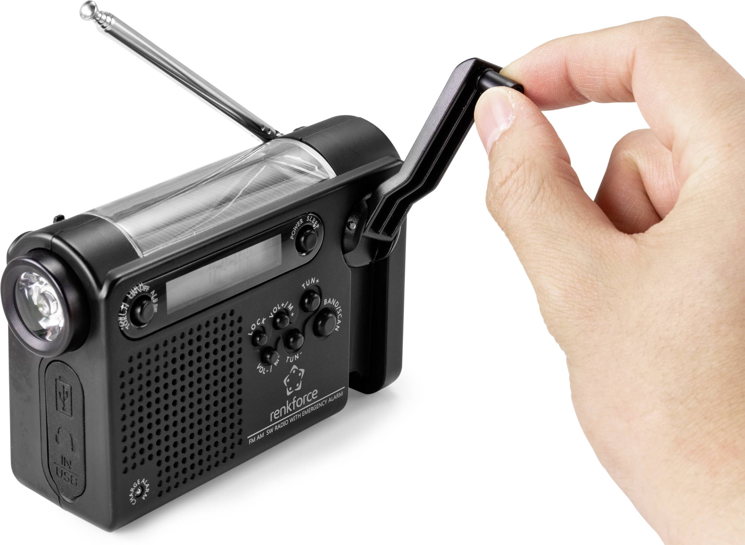 Ručne kľukové núdzové rádio s ručnou kľukou, solárnym panelom a anténou. Vhodné pre výpadky elektriny, krízové situácie a outdoorové dobrodružstvá.