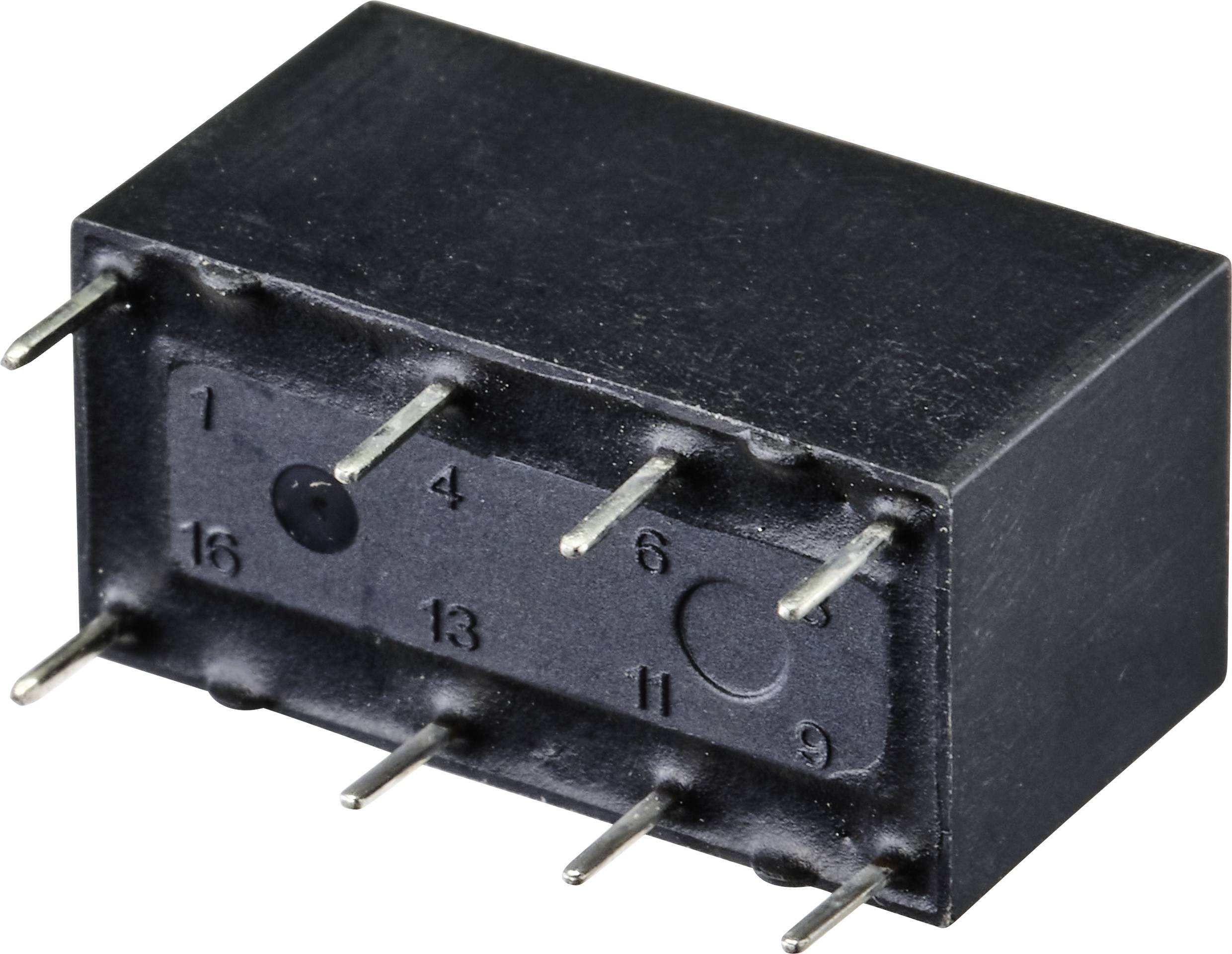 Čierne 8-pólové elektronické relé s číslovanými svorkami; používa sa na ovládanie elektrického obvodu.