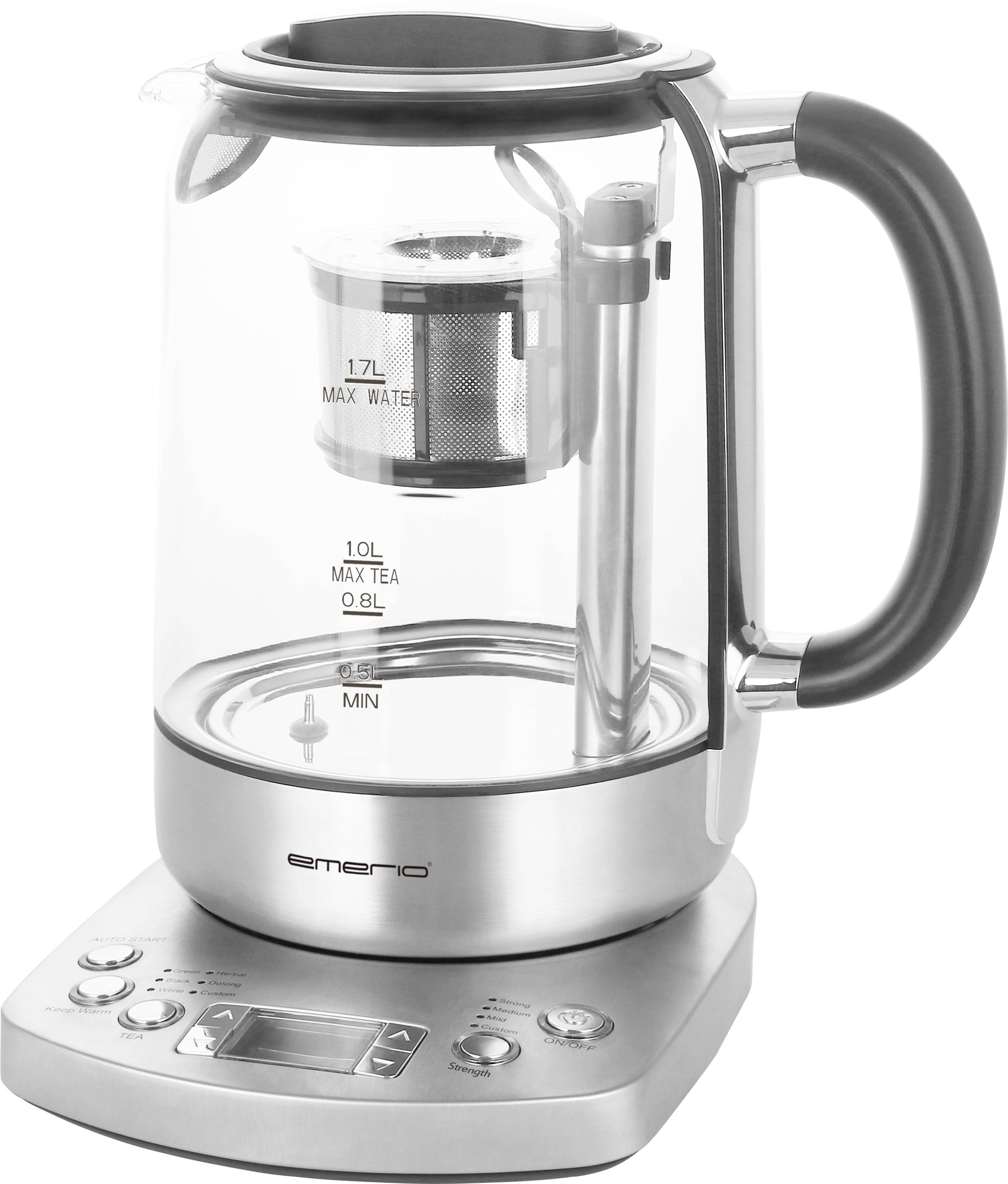 EMERIO WK-122248 Bouilloire sans fil, sans BPA, avec écran argent, noir Contenance: 1.7 l