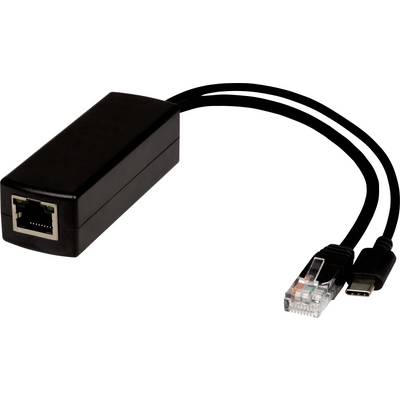 Čierny adaptér s ethernetovým konektorom a USB-C káblom, používaný na prepájanie sietí s modernými zariadeniami.