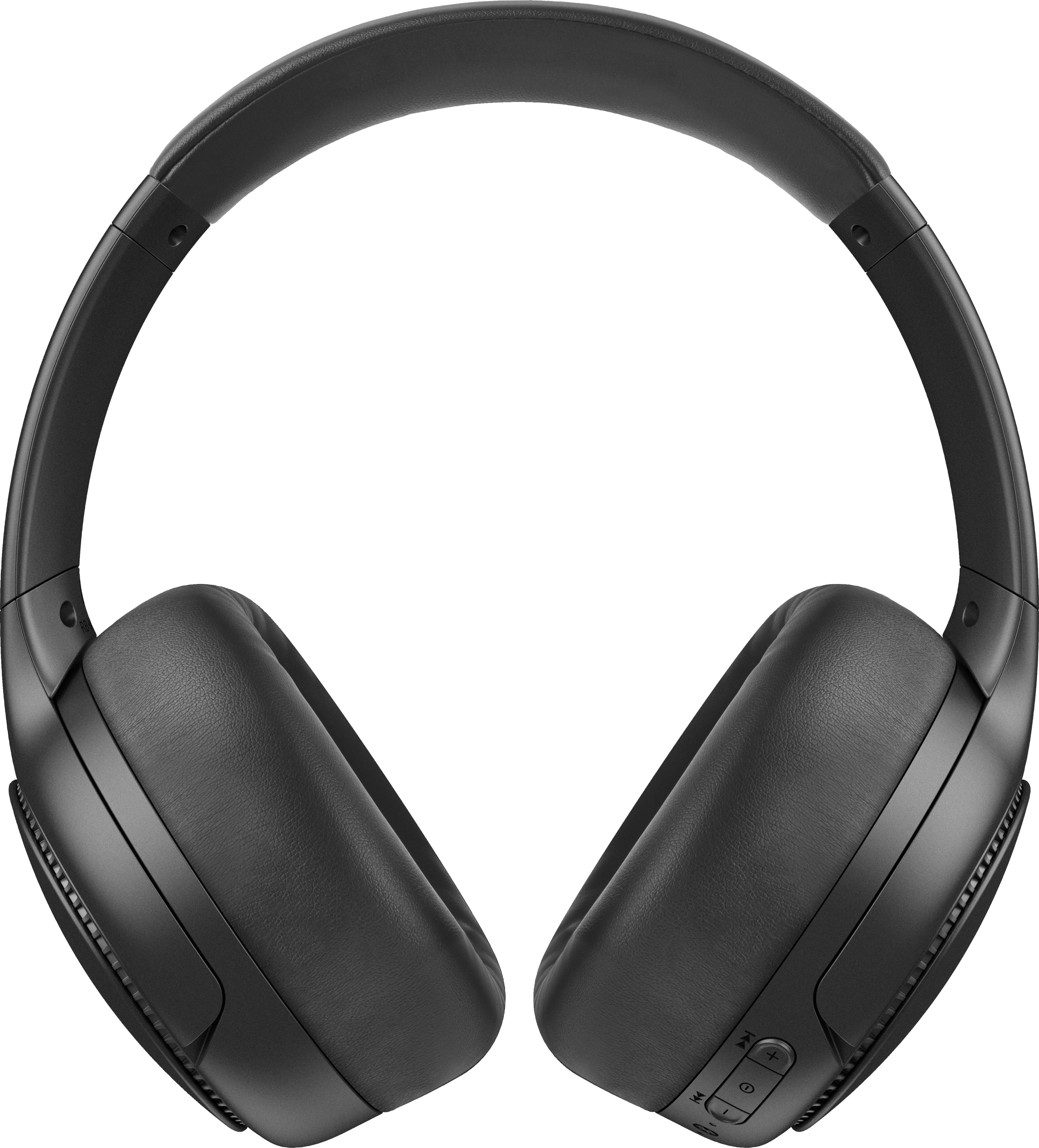 Čierne over-ear slúchadlá s čalúnením a ovládacími tlačidlami na mušli, ideálne na prehrávanie hudby a telefonické hovory.