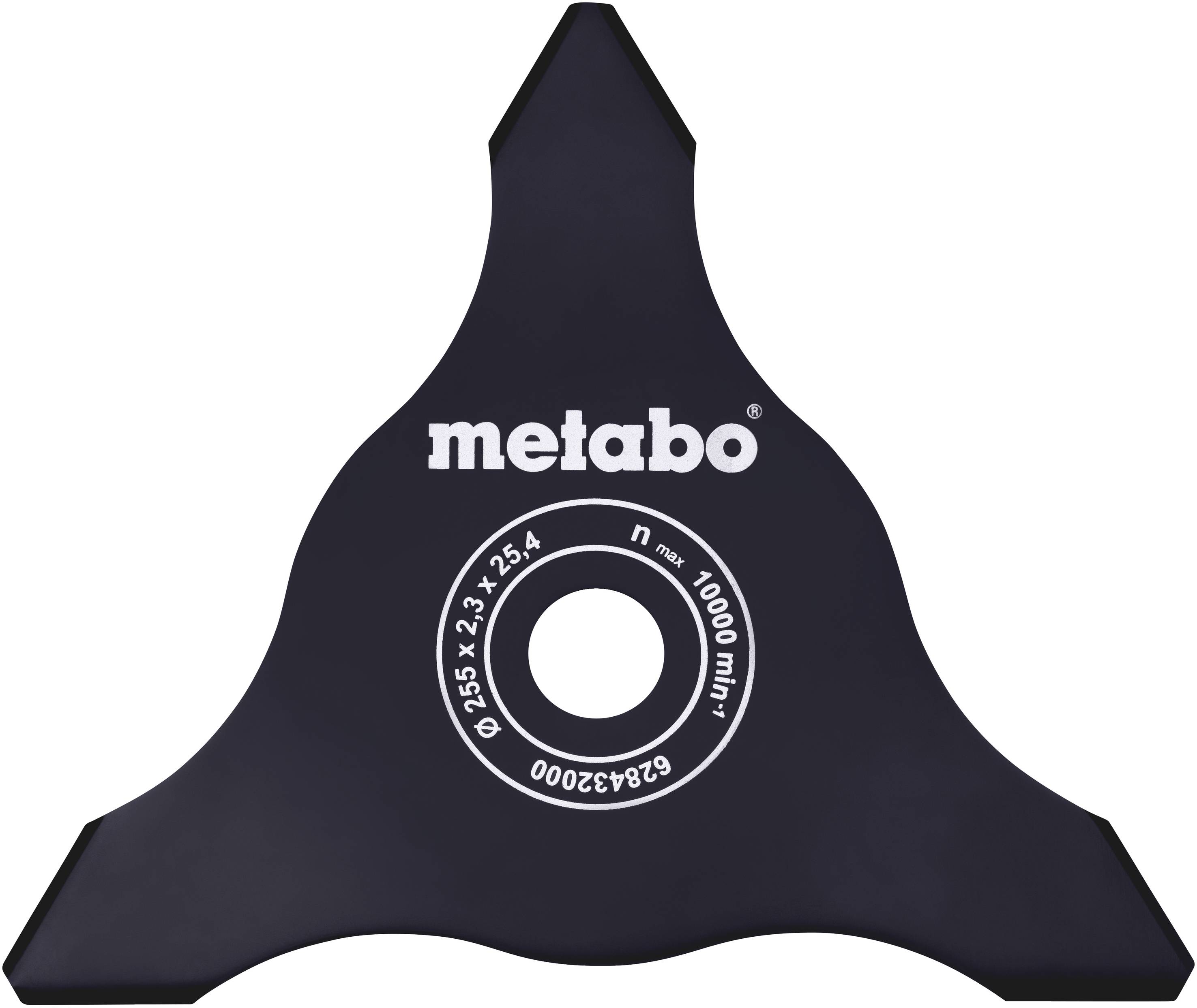 Trojzubý pílový list Metabo s nápisom 'Ø 255 x 2,3 x 25,4', otáčky 'max 10000 min-1', katalógové číslo '628432000'.