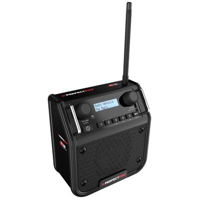 Prenosný rádioprijímač s anténou. Na podsvietenom displeji zobrazuje stanicu 'Radio Veronica Pro Music'.