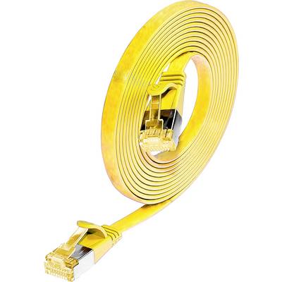 Žltý, plochý ethernetový kábel so zakončenými koncami, vhodný pre siete.