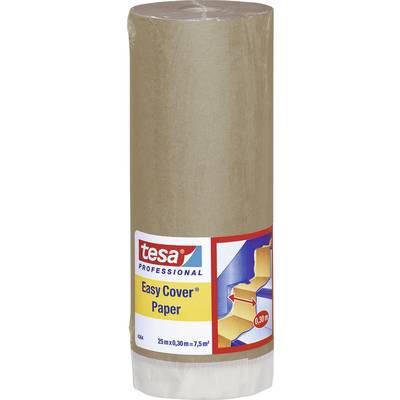 Rolka Tesa Easy Cover Paper, 25 m x 0,30 m = 7,5 m², na zakrytie pri maliarskych prácach. Obal zobrazuje názov produktu a ilustráciu použitia.