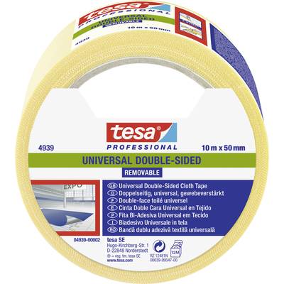 Toto je profesionálna obojstranná lepiaca páska tesa v žltej farbe, 10 m x 50 mm, vhodná pre univerzálne použitie.