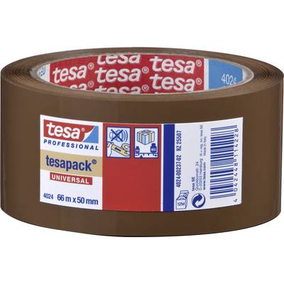 Hnedá rolka lepiacej pásky s etiketou "tesa professional" a detailmi produktových špecifikácií.