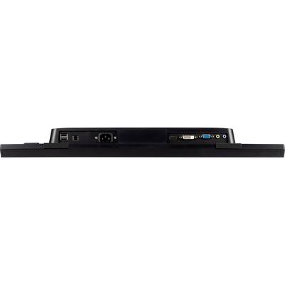 Zadná strana monitora s rôznymi konektormi: napájanie, USB, VGA, DVI, HDMI, audio konektory.