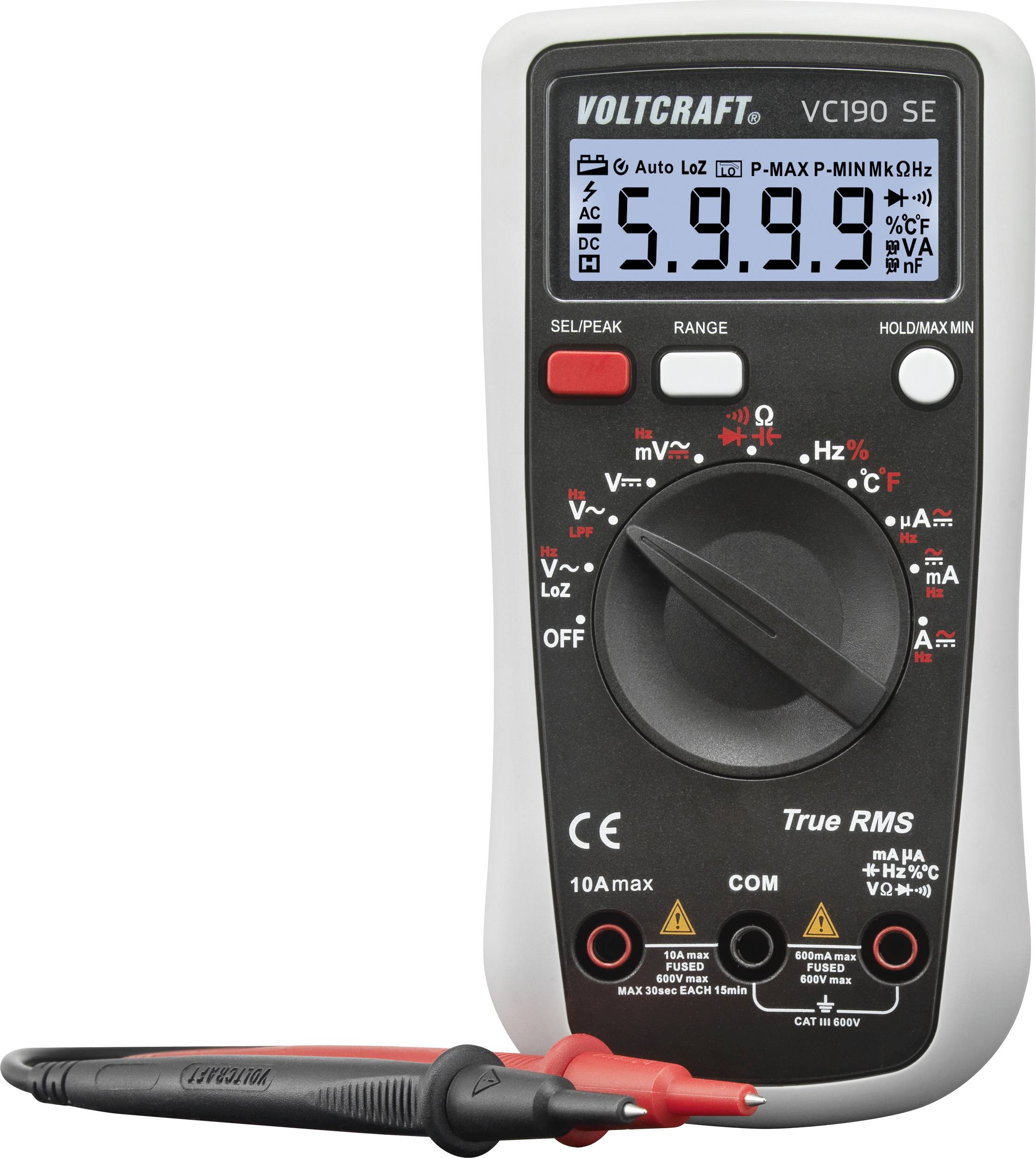 VOLTCRAFT VC190 SE digitálne/y ručný multimeter, CAT III 600 V, Displej (counts): 6000