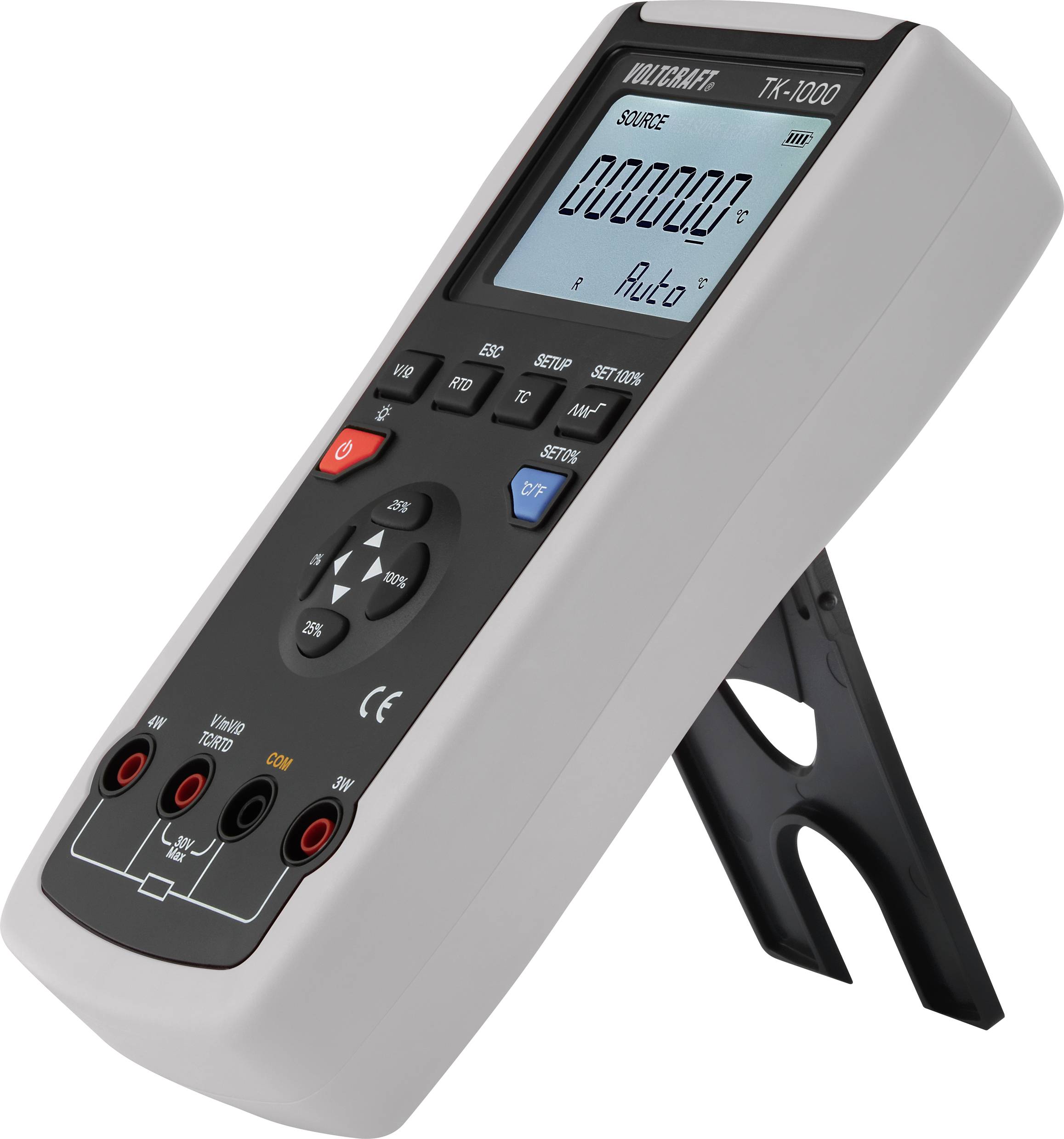 Digitálny multimeter v plastovom kryte s displejom a viacerými tlačidlami na meranie elektrických veličín.