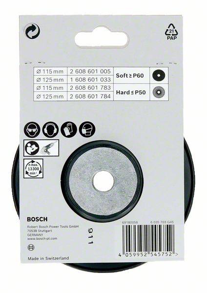 Disk na spracovanie dreva, 125 mm, Bosch. Informácie o kompatibilite, zrnitosti (P60) a tvrdosti (P50) uvedené.