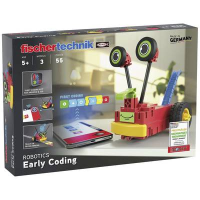 Stavebnica robota 'fischertechnik Early Coding', vhodná pre deti od 5 rokov, 3 modely, 55 dielov, podporuje prvé programovacie zručnosti.