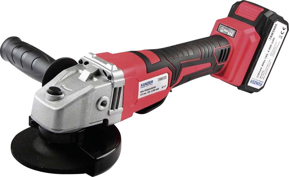 Kunzer 7AWS125 Vinkelslip batteridriven 125 mm inkl. 1x batteri, inkl. väska, inkl. laddare 18 V 4000 mAh