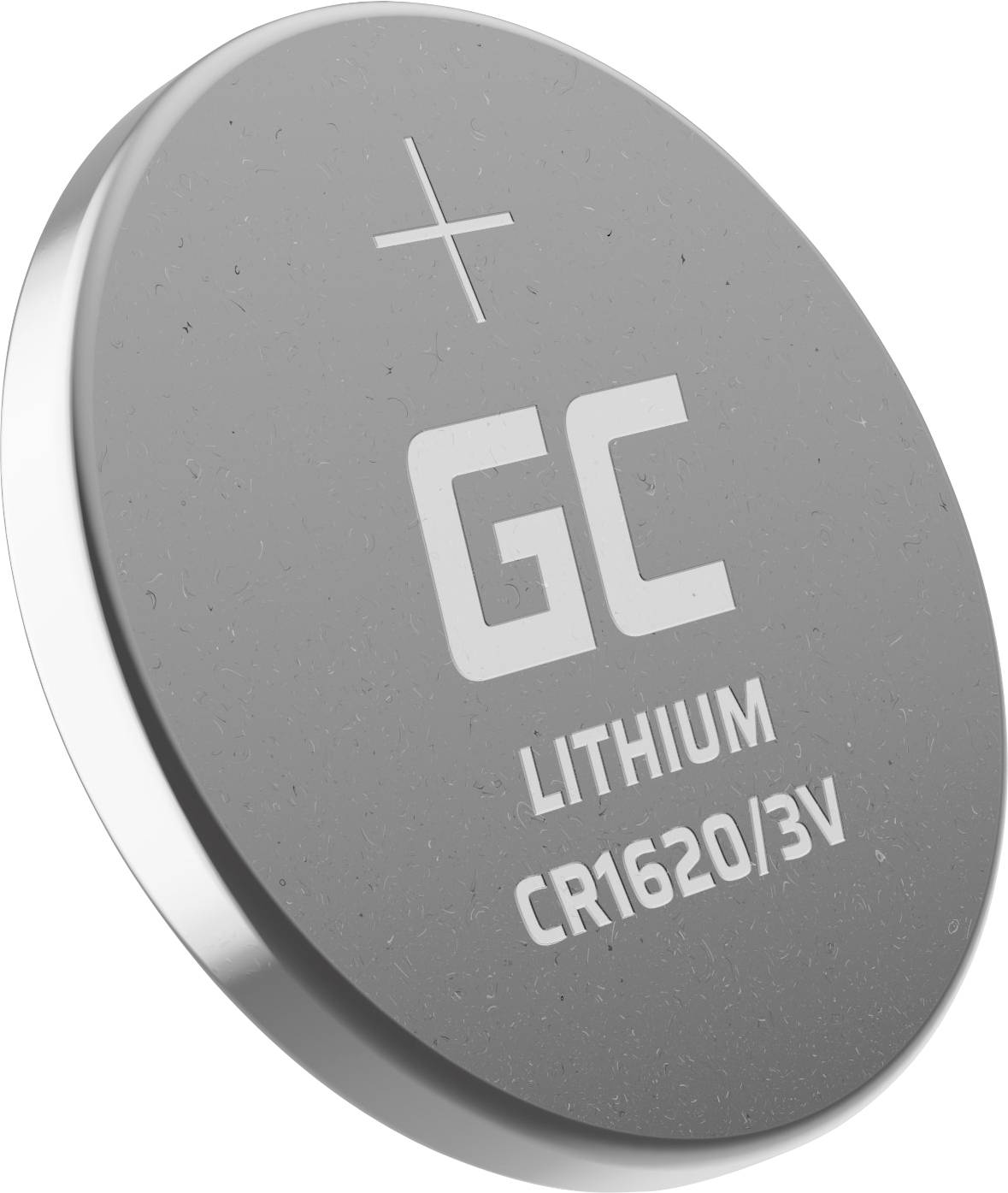 Lítiová gombíková batéria, model CR1620/3V, so znakom plus na hornej strane.