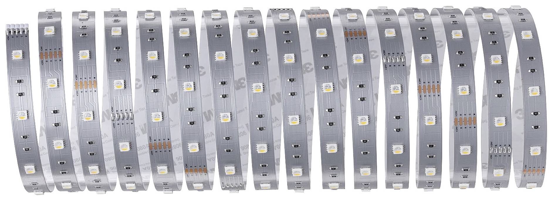 Niekoľko LED pásikov v paralelnom usporiadaní. Strieborná farba, každý s malými štvorcovými LED diódami v pravidelných intervaloch.